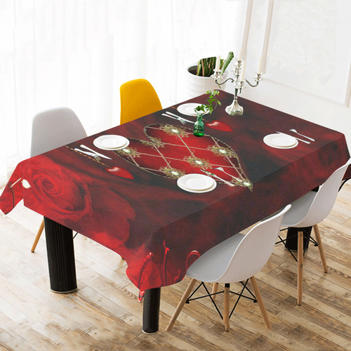 Beautiful heart Cotton Linen Tablecloth 60"x120"