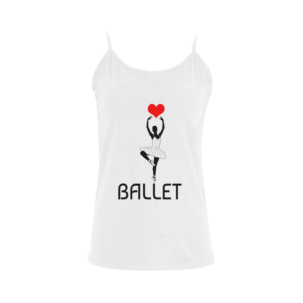Ballerina Ballet Red Heart Beautiful Art Black Wow Women's Spaghetti Top (USA Size) (Model T34)