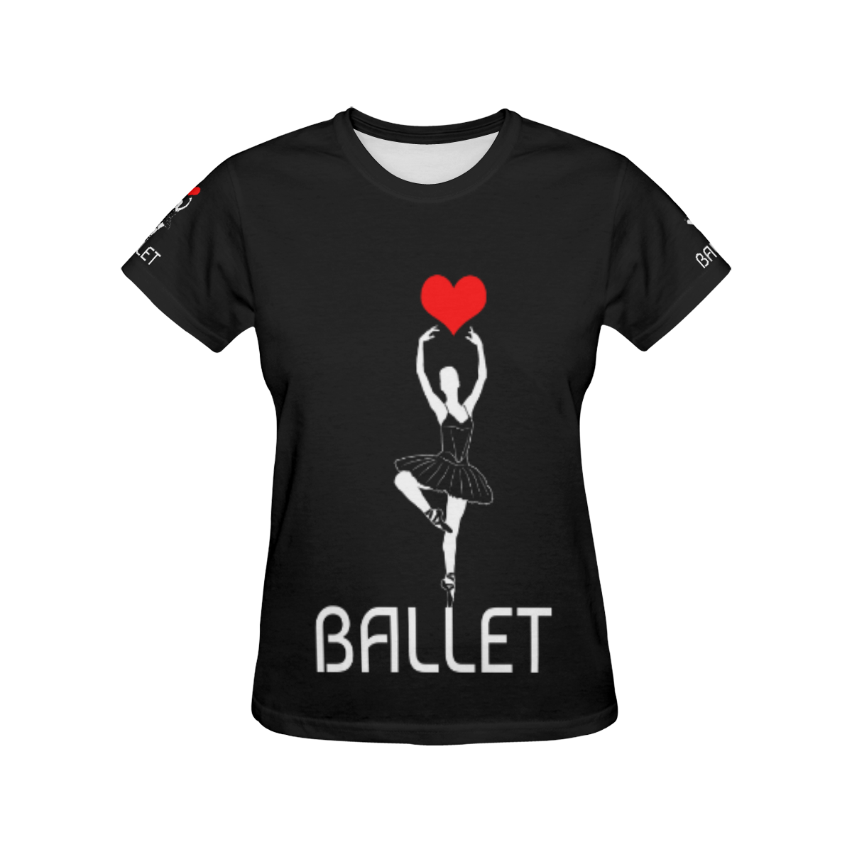 Ballerina Ballet Red Heart Beautiful Art White Fun All Over Print T-Shirt for Women (USA Size) (Model T40)