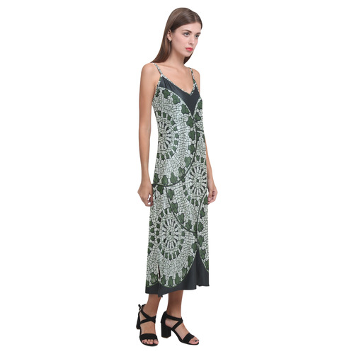 LACE DARK GREEN V-Neck Open Fork Long Dress(Model D18)