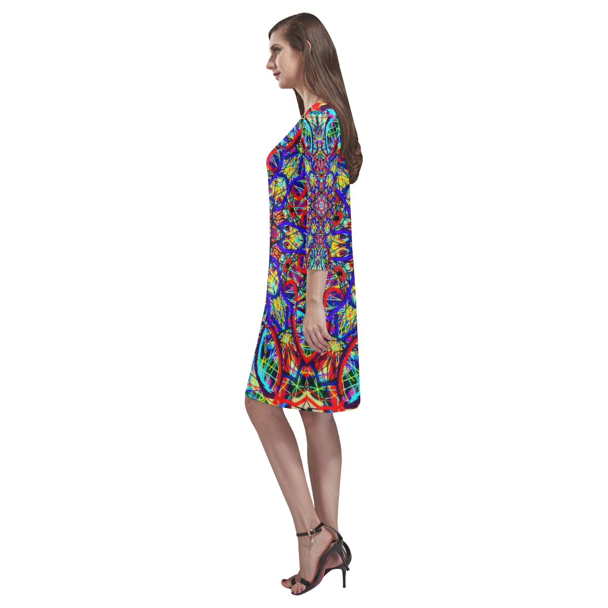 Thleudron Women's Visha Rhea Loose Round Neck Dress(Model D22)