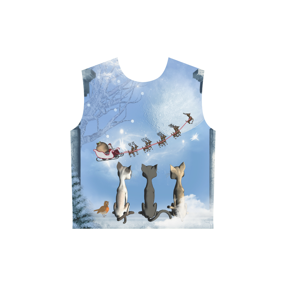 Christmas, cute cats and Santa Claus All Over Print Sleeveless Hoodie for Women (Model H15)