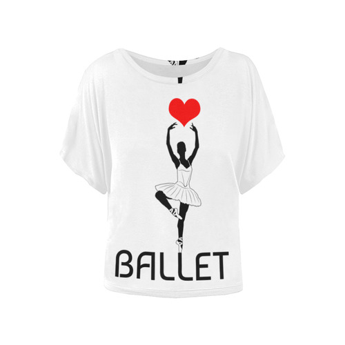 Ballerina Ballet Red Heart Beautiful Art Black Wow Women's Batwing-Sleeved Blouse T shirt (Model T44)