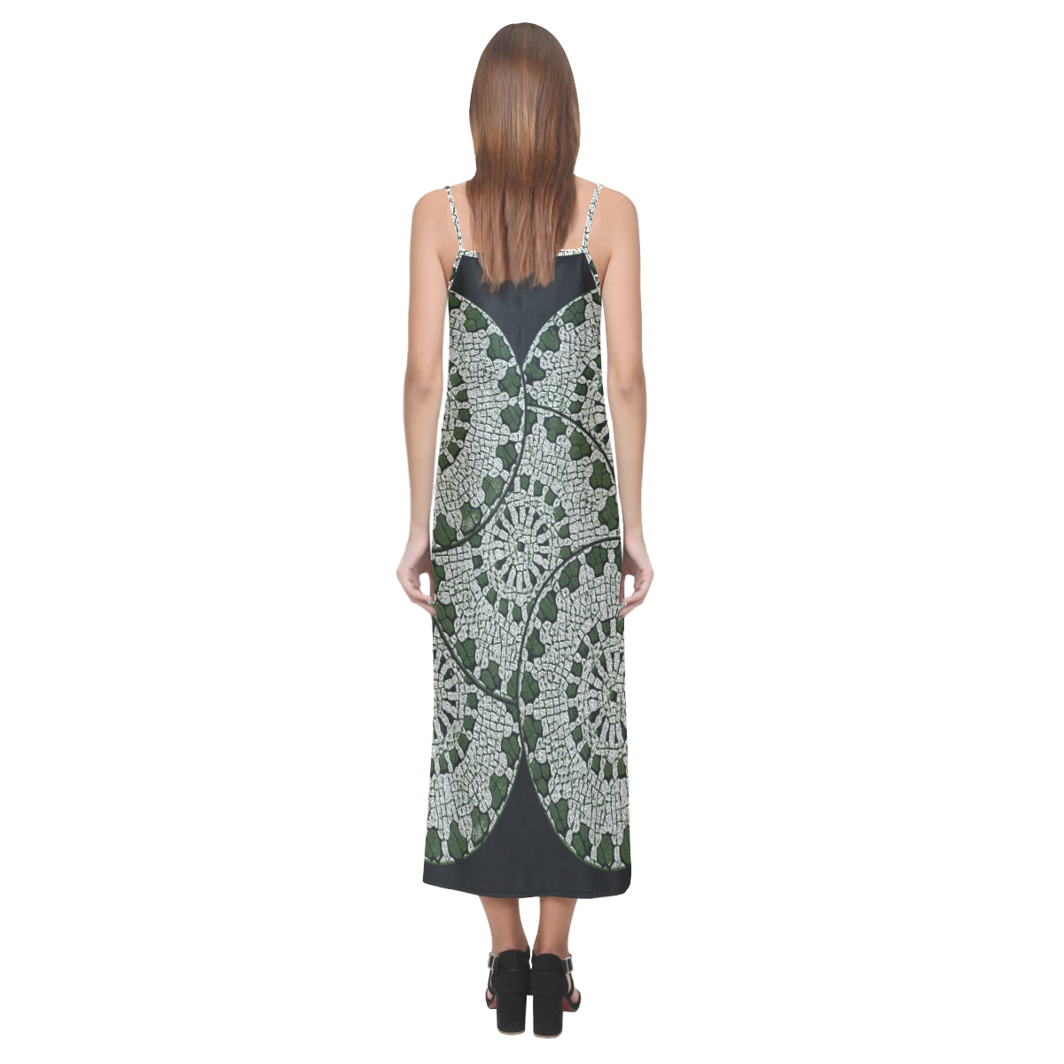 LACE DARK GREEN V-Neck Open Fork Long Dress(Model D18)