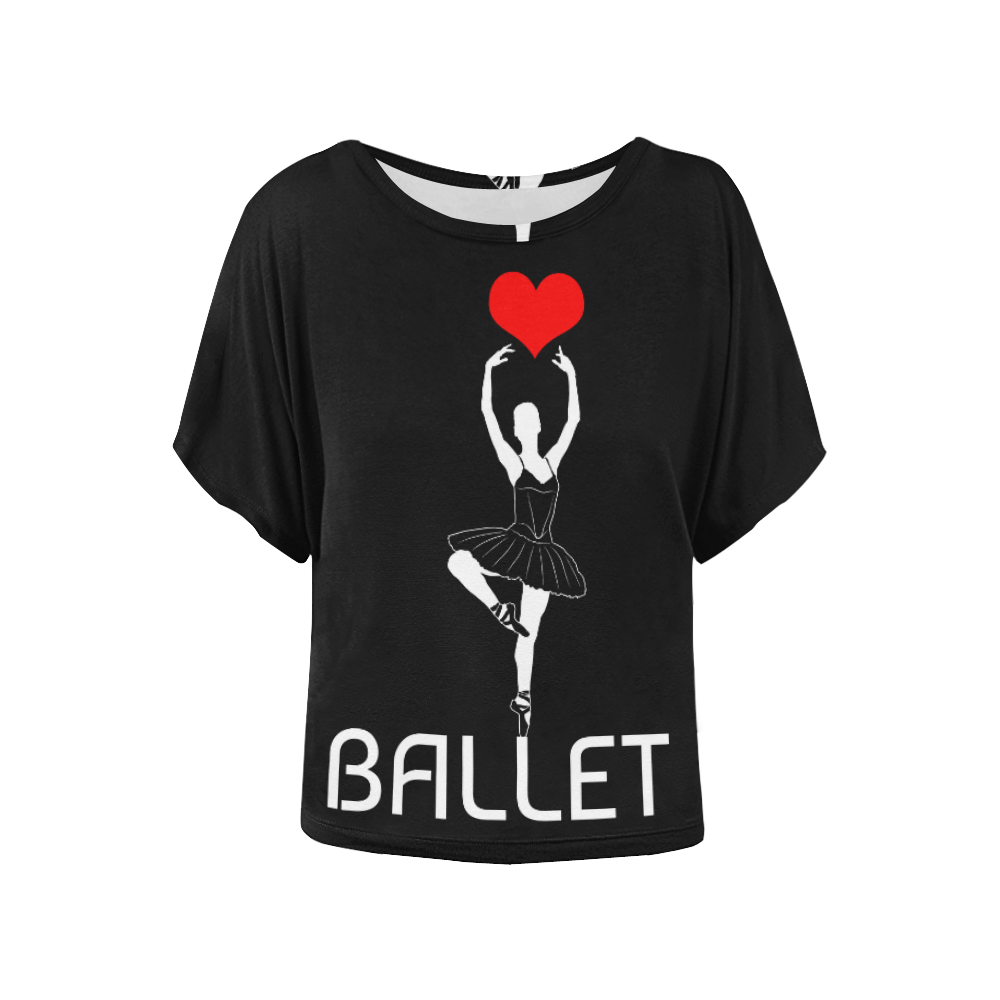 Ballerina Ballet Red Heart Beautiful Art White Fun Women's Batwing-Sleeved Blouse T shirt (Model T44)