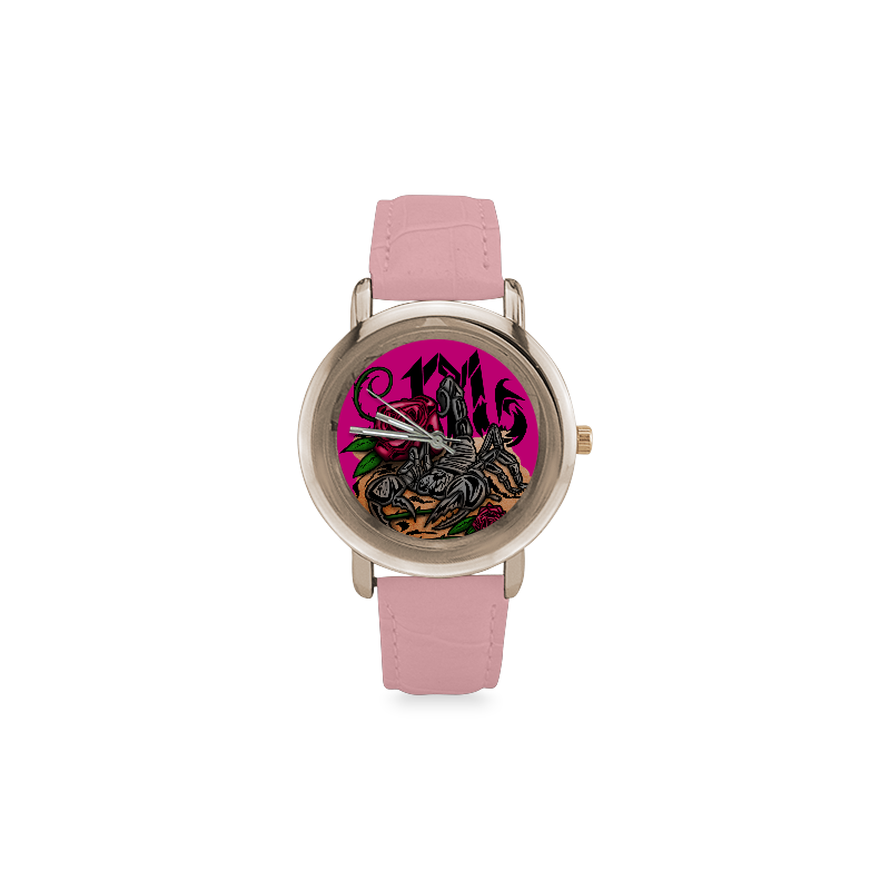 Zodiac - Scorpio Women's Rose Gold Leather Strap Watch(Model 201)