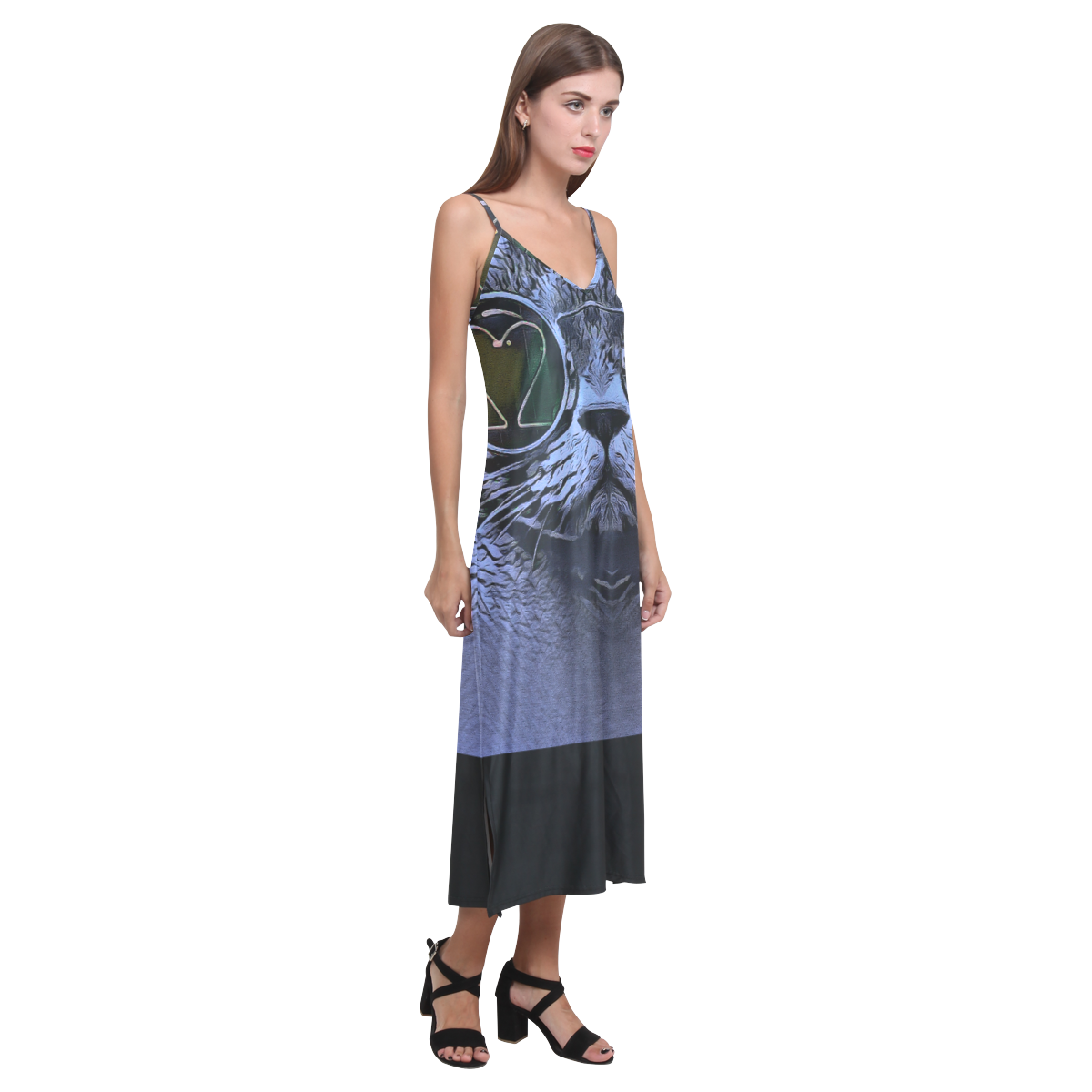 BLUE CAT V-Neck Open Fork Long Dress(Model D18)