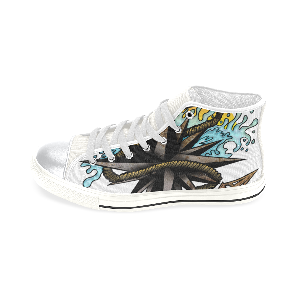 Nautical Splash High Top Canvas Women's Shoes/Large Size (Model 017)