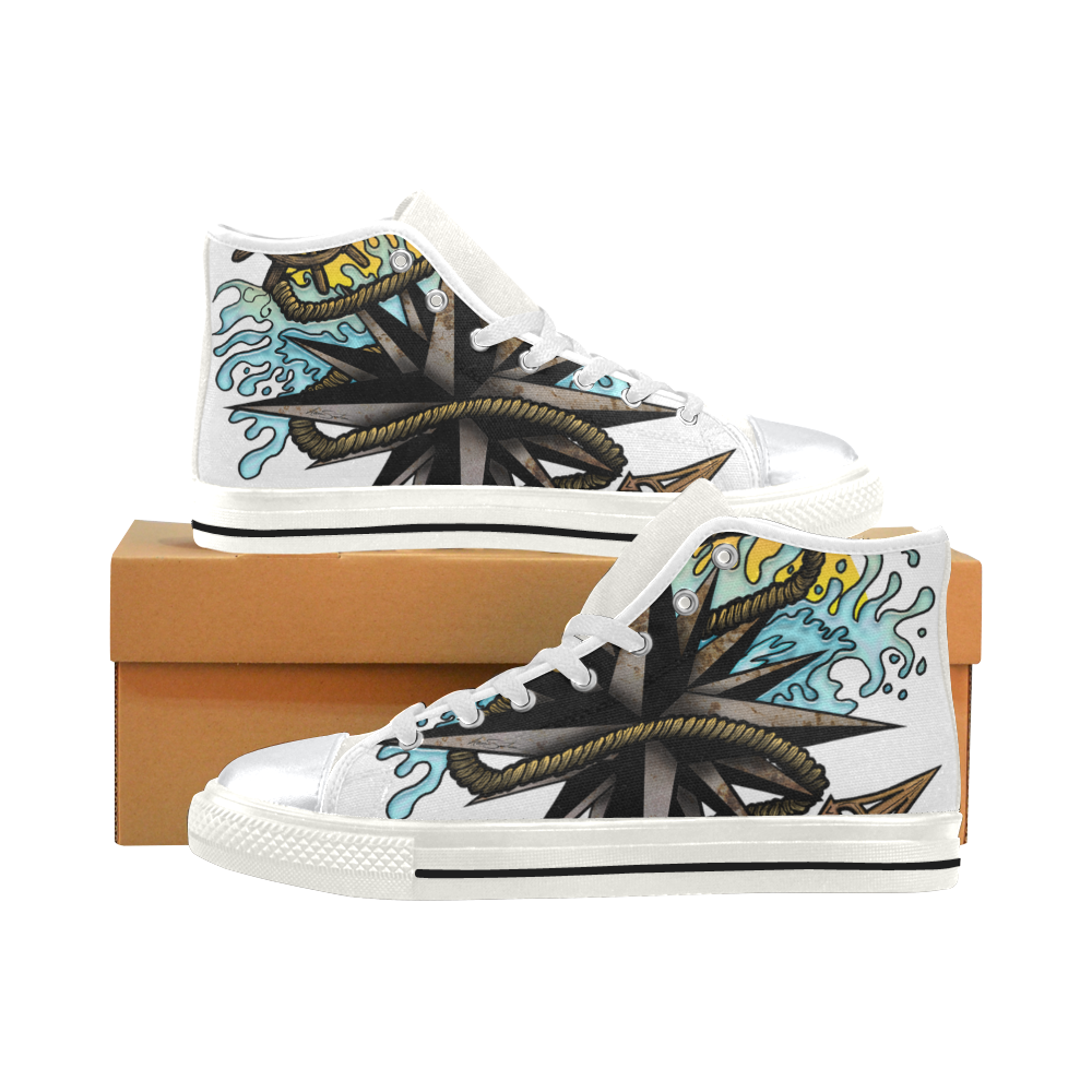 Nautical Splash High Top Canvas Women's Shoes/Large Size (Model 017)