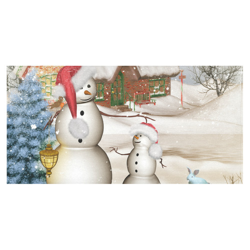 Christmas, Funny snowman with hat Cotton Linen Tablecloth 60"x120"