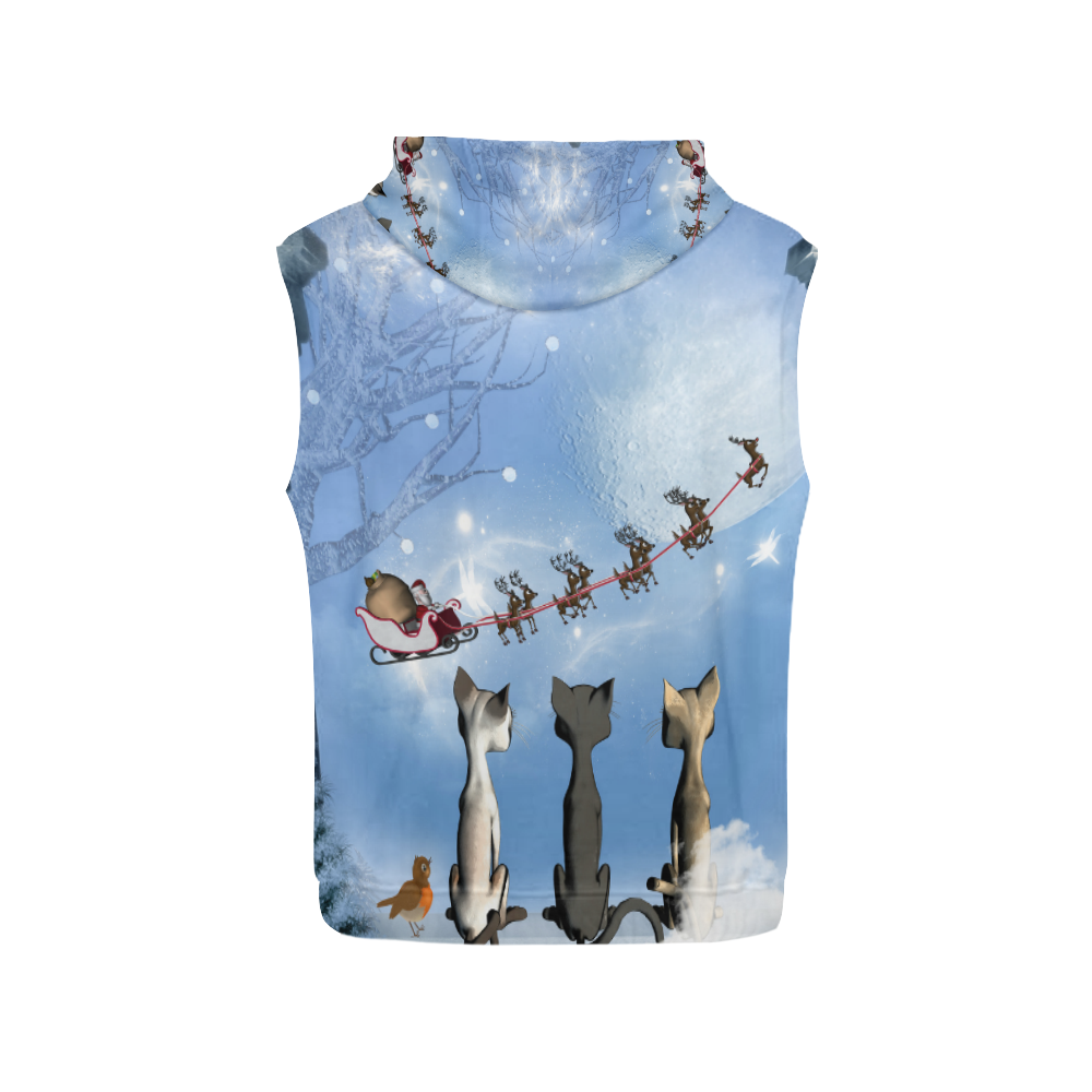 Christmas, cute cats and Santa Claus All Over Print Sleeveless Hoodie for Women (Model H15)