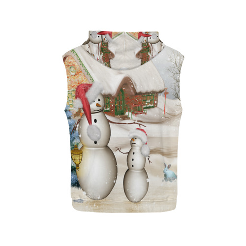 Christmas, Funny snowman with hat All Over Print Sleeveless Hoodie for Women (Model H15)