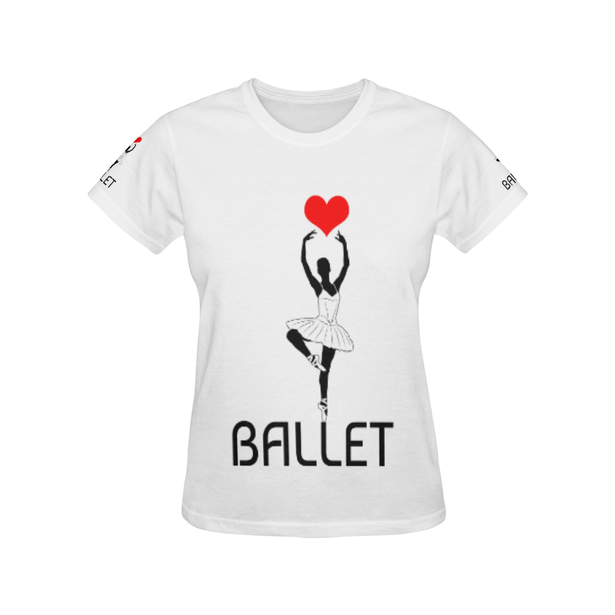 Ballerina Ballet Red Heart Beautiful Art Black Wow All Over Print T-Shirt for Women (USA Size) (Model T40)