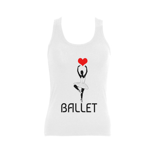 Ballerina Ballet Red Heart Beautiful Art Black Wow Women's Shoulder-Free Tank Top (Model T35)