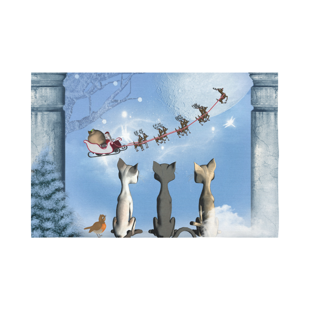 Christmas, cute cats and Santa Claus Cotton Linen Wall Tapestry 90"x 60"