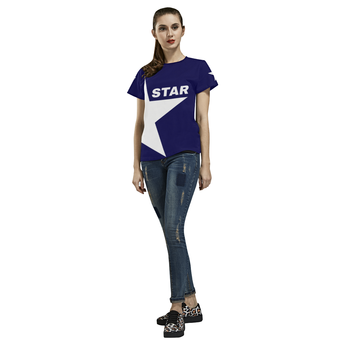 White Star Patriot America Symbol Cool Trendy All Over Print T-Shirt for Women (USA Size) (Model T40)