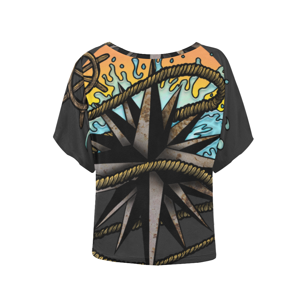 Nautical Splash Women's Batwing-Sleeved Blouse T shirt (Model T44)