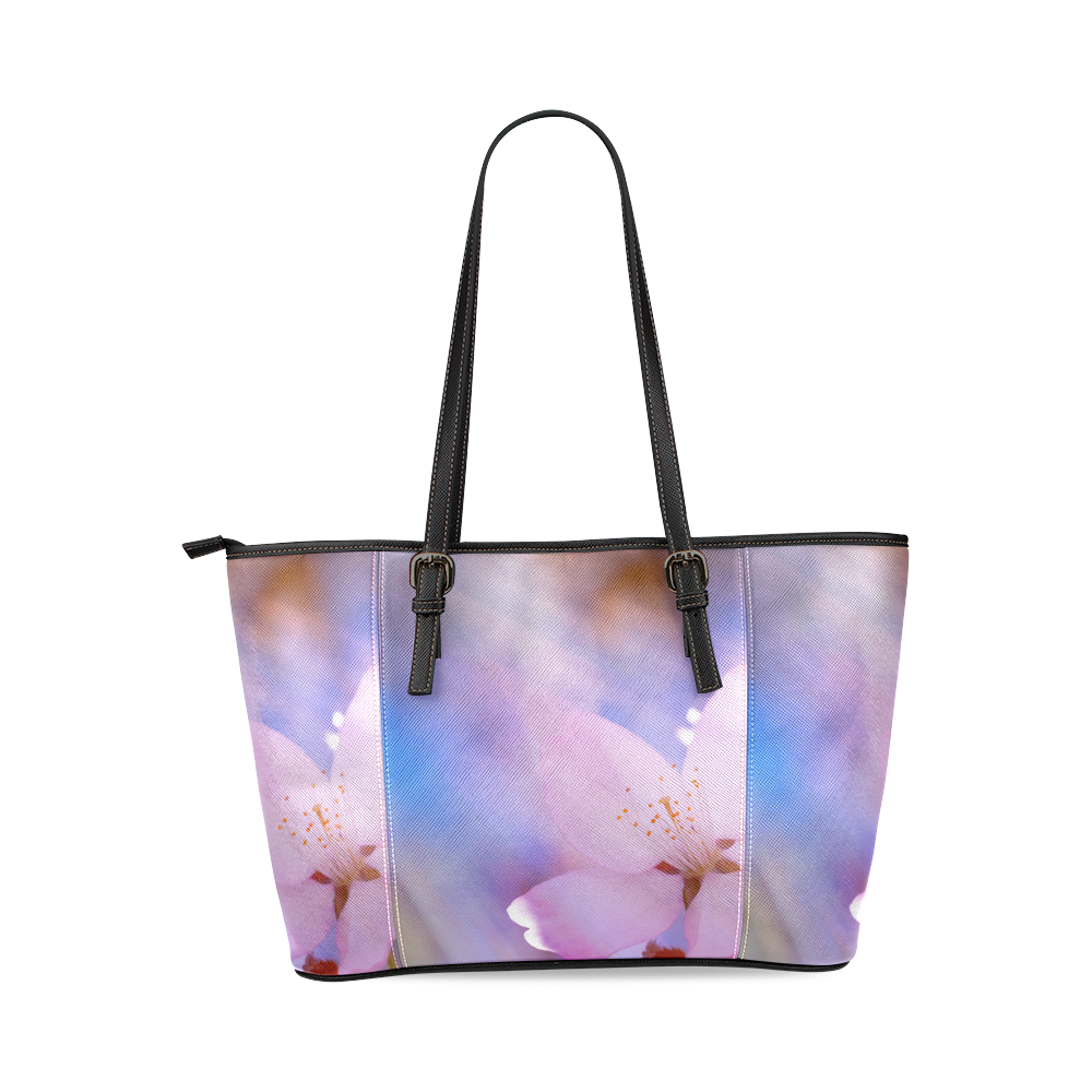 Sakura Cherry Blossom Spring Heaven Light Beauty Leather Tote Bag/Large (Model 1640)