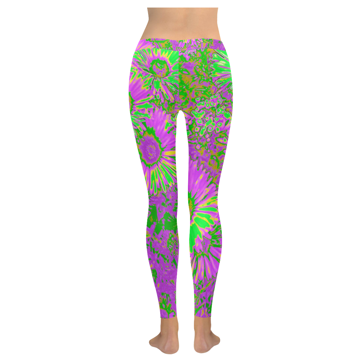 Amazing neon flowers A by JamColors Women's Low Rise Leggings (Invisible Stitch) (Model L05)