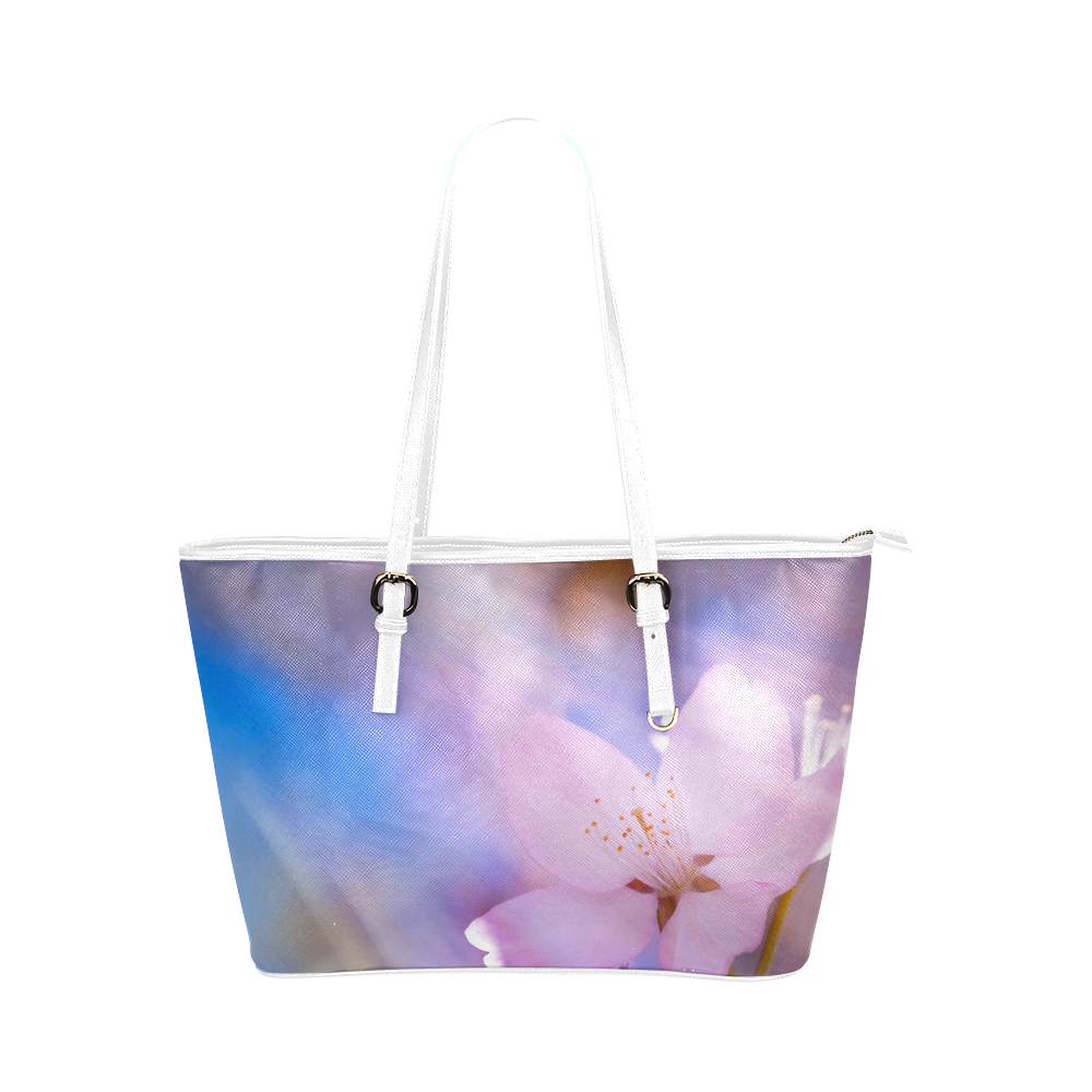 Sakura Cherry Blossom Spring Heaven Light Beauty Leather Tote Bag/Large (Model 1651)