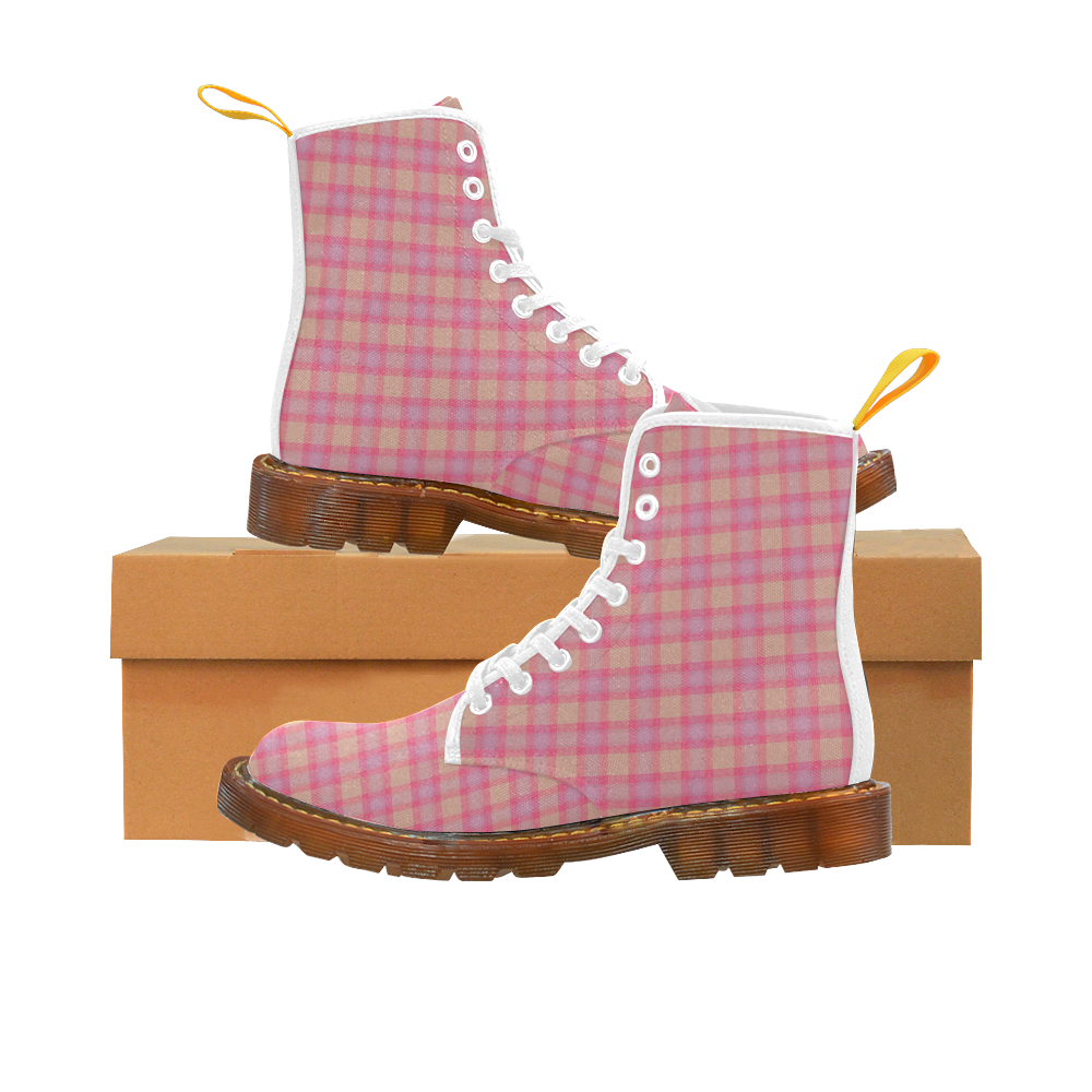 Pink Purple Plaid Martin Boots For Women Model 1203H