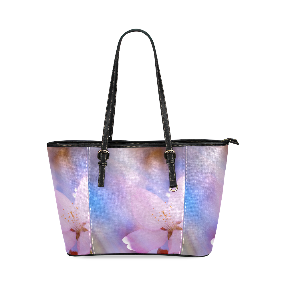 Sakura Cherry Blossom Spring Heaven Light Beauty Leather Tote Bag/Large (Model 1640)