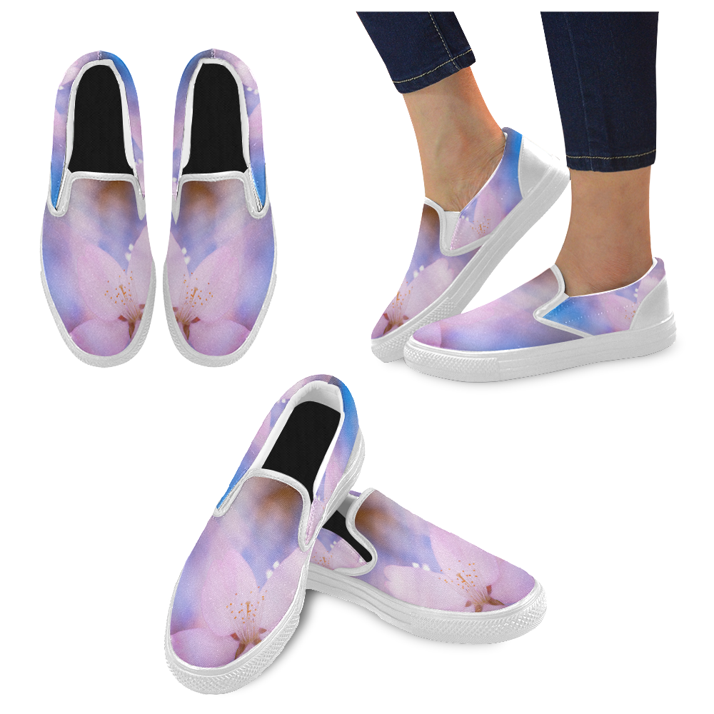 Sakura Cherry Blossom Spring Heaven Light Beauty Women's Slip-on Canvas Shoes (Model 019)
