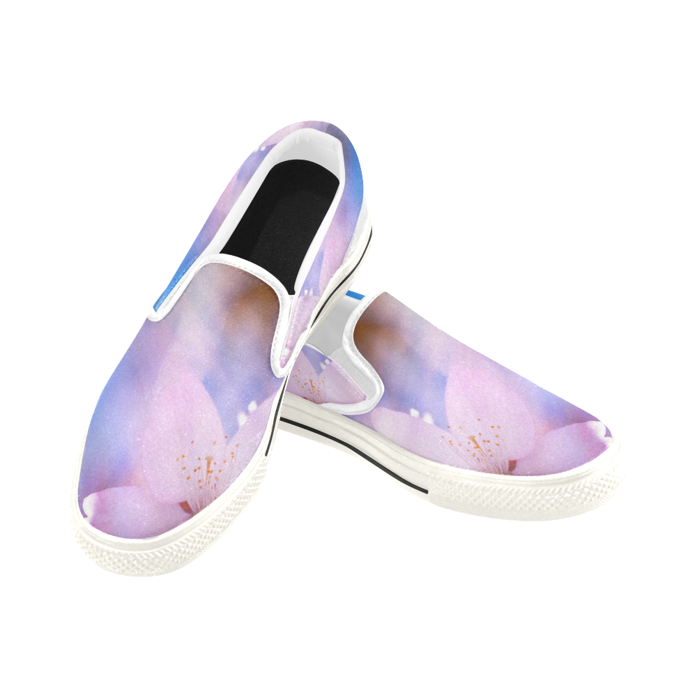 Sakura Cherry Blossom Spring Heaven Light Beauty Women's Slip-on Canvas Shoes/Large Size (Model 019)