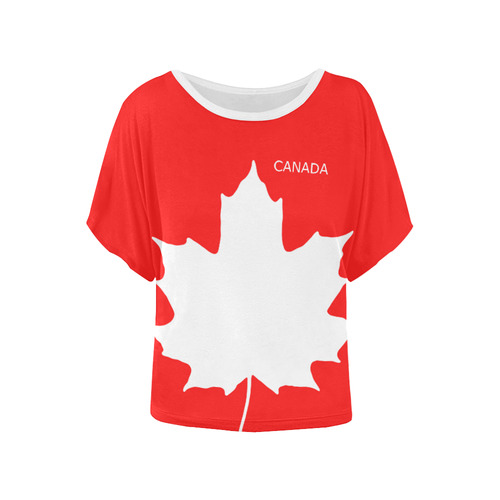 Maple Leaf Canada Autumn White Fall Flora Season Women's Batwing-Sleeved Blouse T shirt (Model T44)