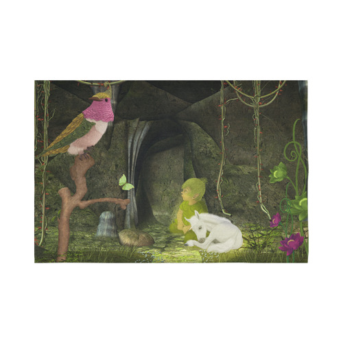 Cute unicorn foal and sweet elf Cotton Linen Wall Tapestry 90"x 60"