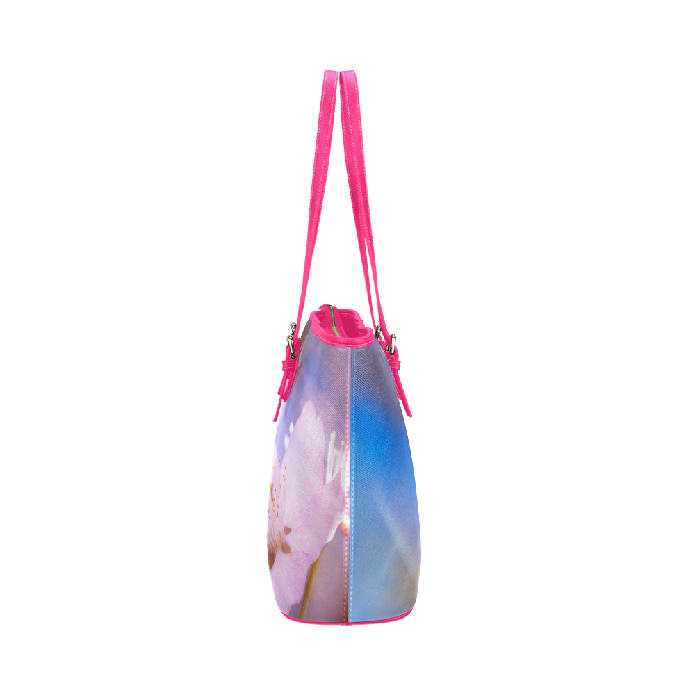 Sakura Cherry Blossom Spring Heaven Light Beauty Leather Tote Bag/Small (Model 1651)