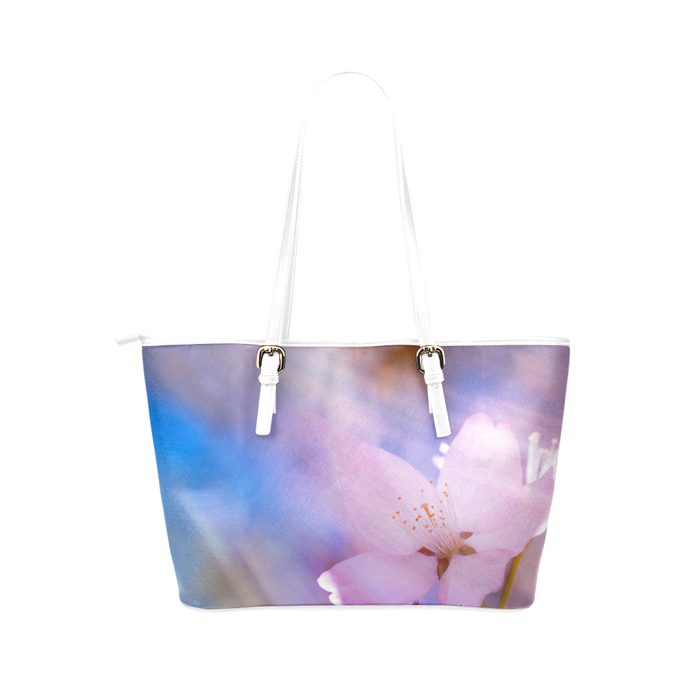 Sakura Cherry Blossom Spring Heaven Light Beauty Leather Tote Bag/Large (Model 1651)