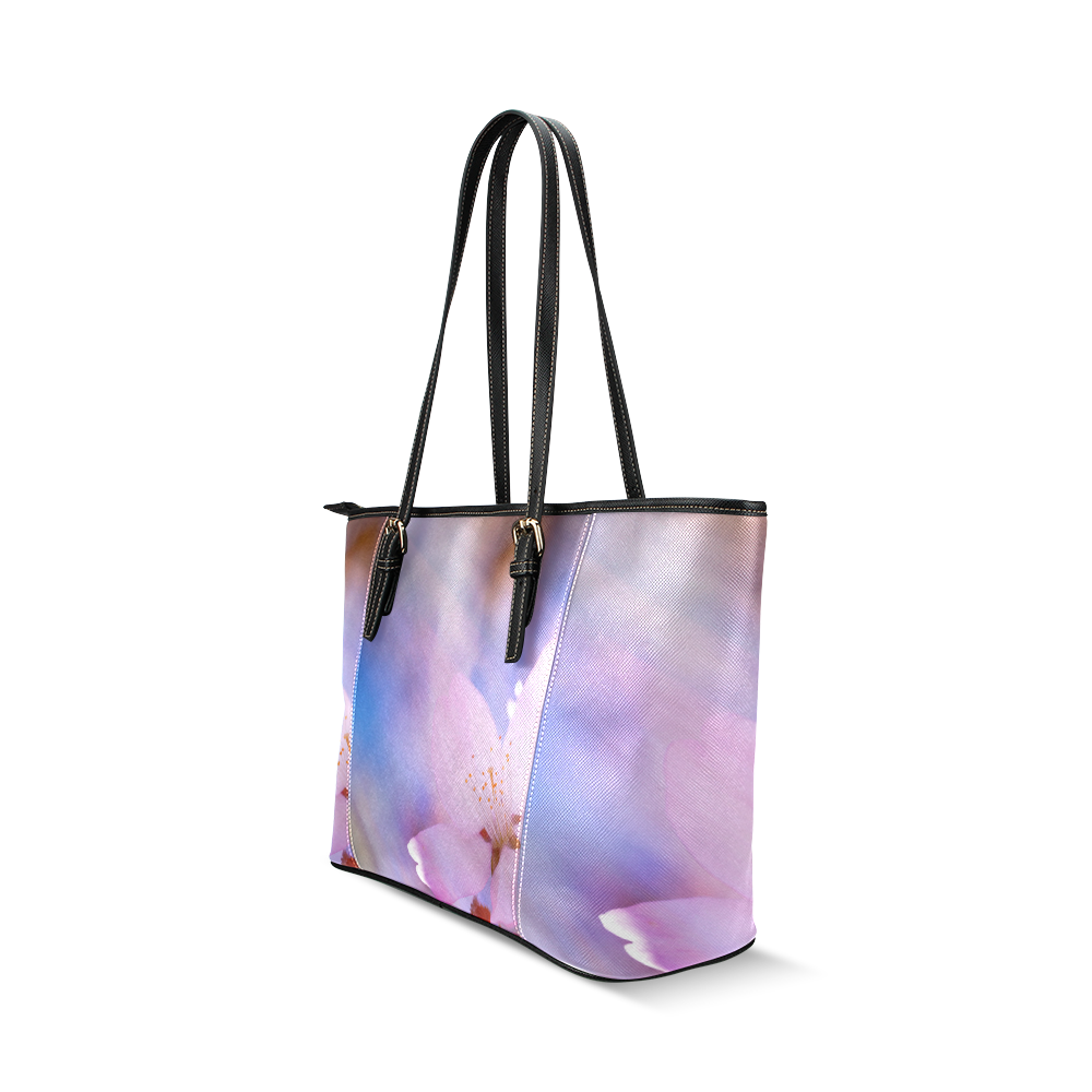 Sakura Cherry Blossom Spring Heaven Light Beauty Leather Tote Bag/Small (Model 1640)
