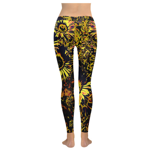 Amazing neon flowers B by JamColors Women's Low Rise Leggings (Invisible Stitch) (Model L05)