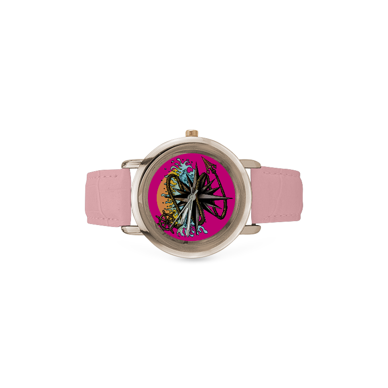 Nautical Splash Women's Rose Gold Leather Strap Watch(Model 201)