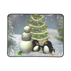 Snowman with penguin and christmas tree Beach Mat 78"x 60"