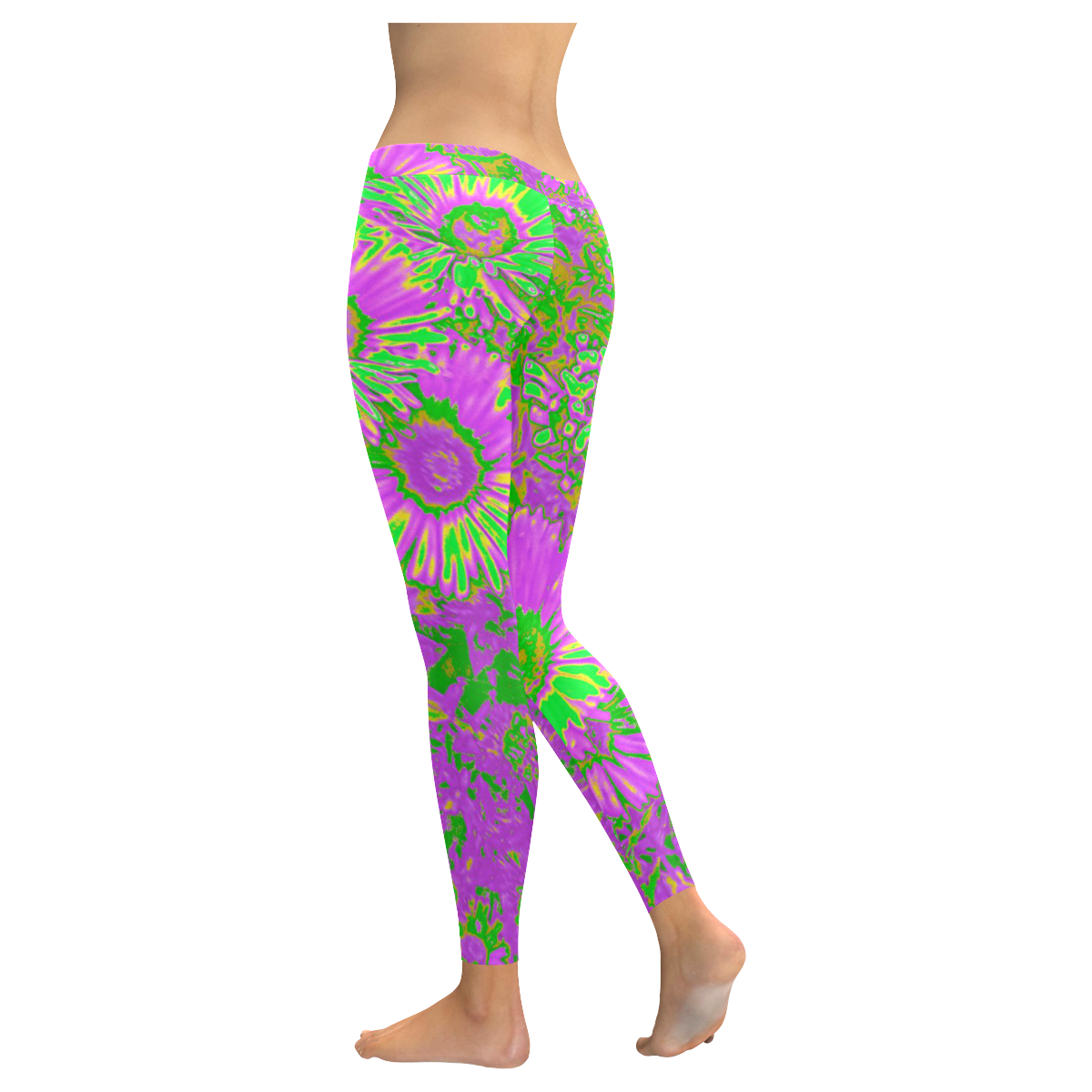 Amazing neon flowers A by JamColors Women's Low Rise Leggings (Invisible Stitch) (Model L05)