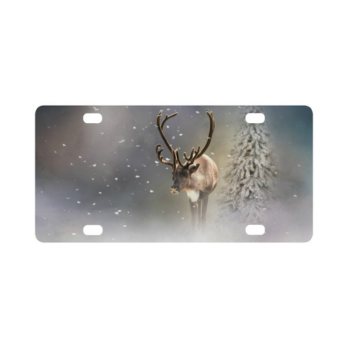Santa Claus Reindeer in the snow Classic License Plate