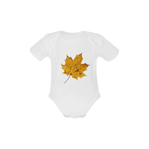 Maple Leaf Canada Autumn Yellow Fall Flora Cool Baby Powder Organic Short Sleeve One Piece (Model T28)