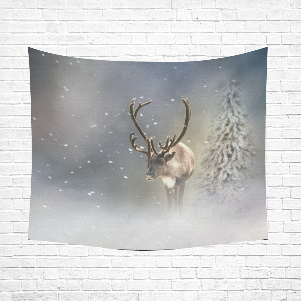 Santa Claus Reindeer in the snow Cotton Linen Wall Tapestry 60"x 51"