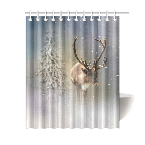 Santa Claus Reindeer in the snow Shower Curtain 60"x72"