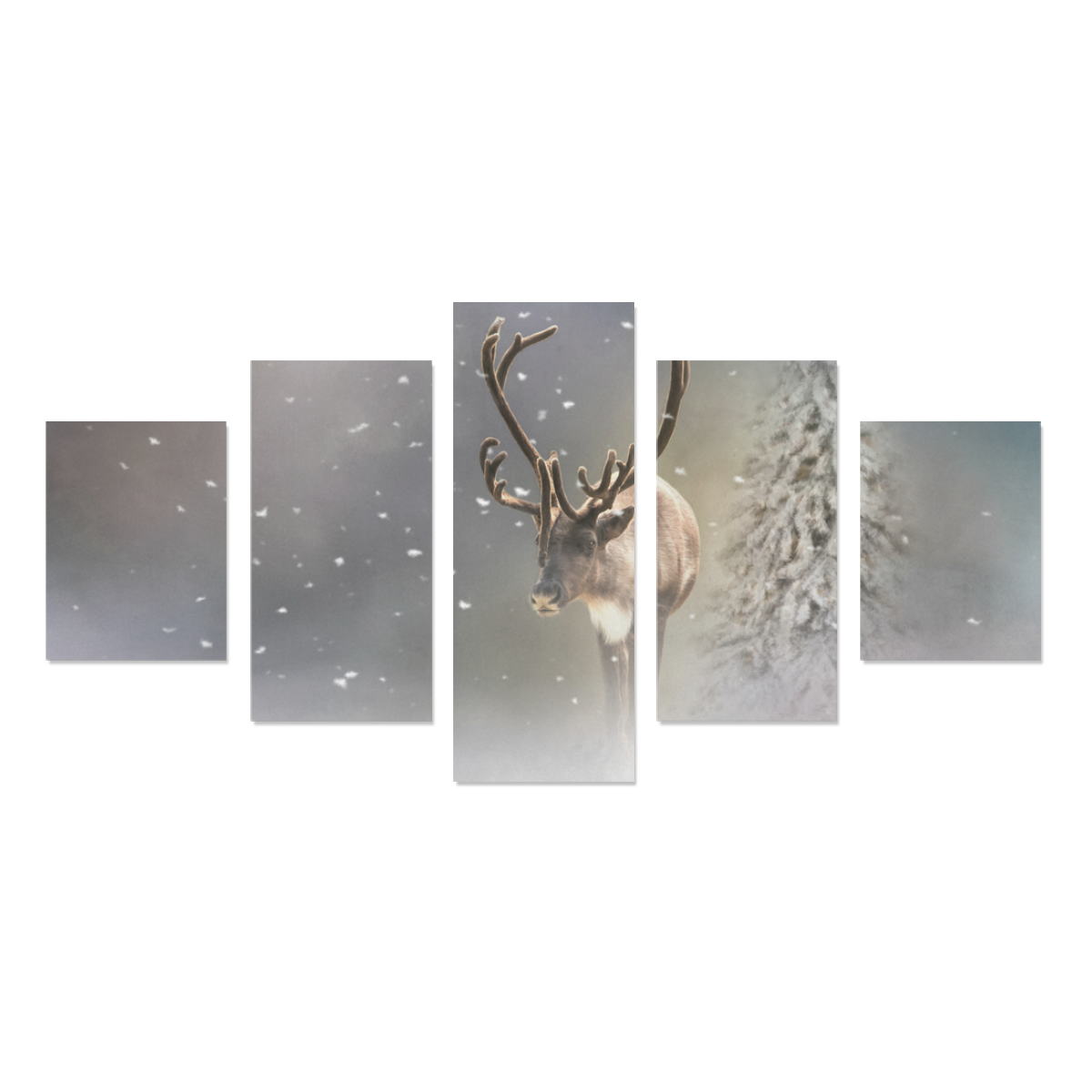 Santa Claus Reindeer in the snow Canvas Print Sets B (No Frame)