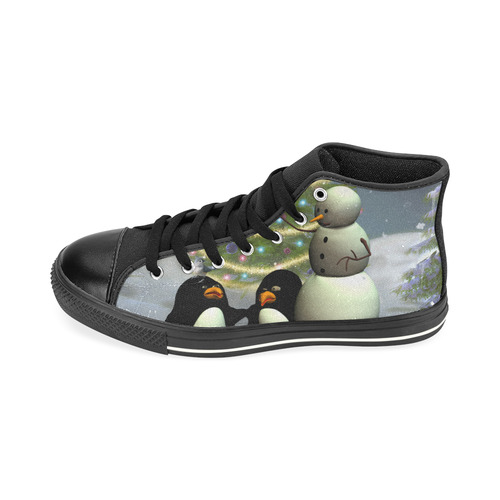 Snowman with penguin and christmas tree High Top Canvas Women's Shoes/Large Size (Model 017)