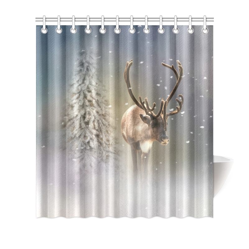 Santa Claus Reindeer in the snow Shower Curtain 66"x72"