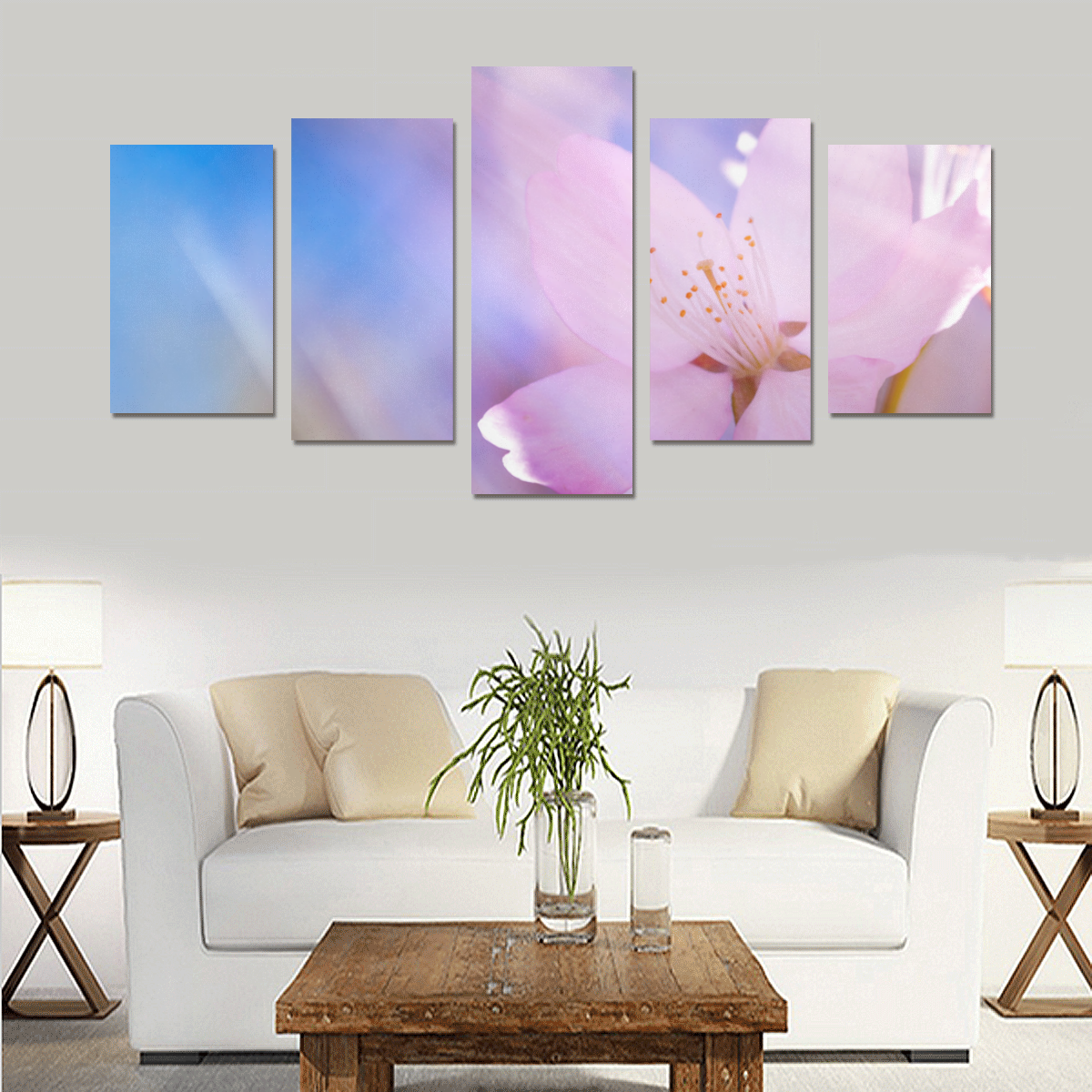 Sakura Cherry Blossom Spring Heaven Light Beauty Canvas Print Sets C (No Frame)