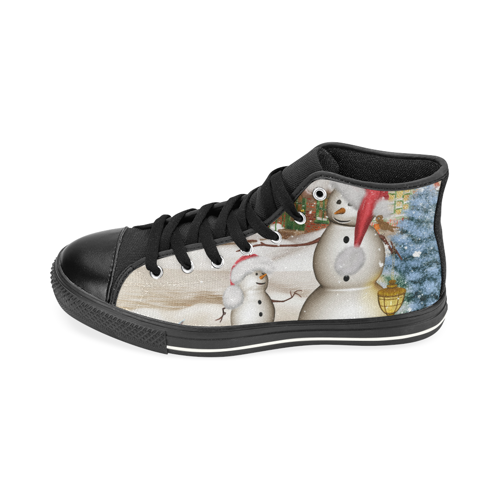 Christmas, Funny snowman with hat High Top Canvas Women's Shoes/Large Size (Model 017)