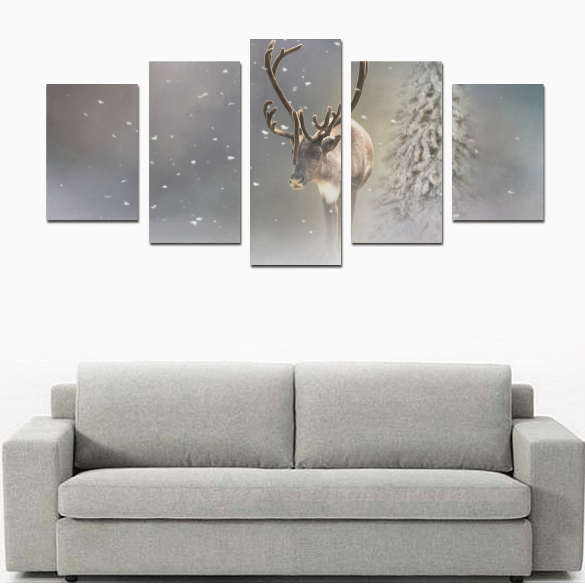 Santa Claus Reindeer in the snow Canvas Print Sets D (No Frame)