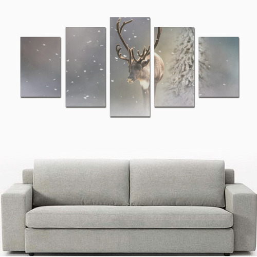 Santa Claus Reindeer in the snow Canvas Print Sets D (No Frame)