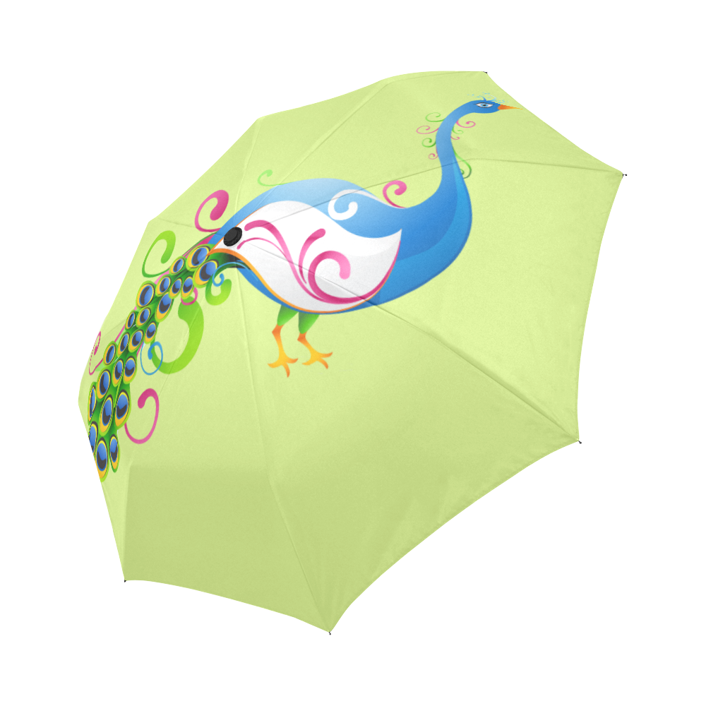 Beautiful Peacock Blue Green Pink Auto-Foldable Umbrella (Model U04)