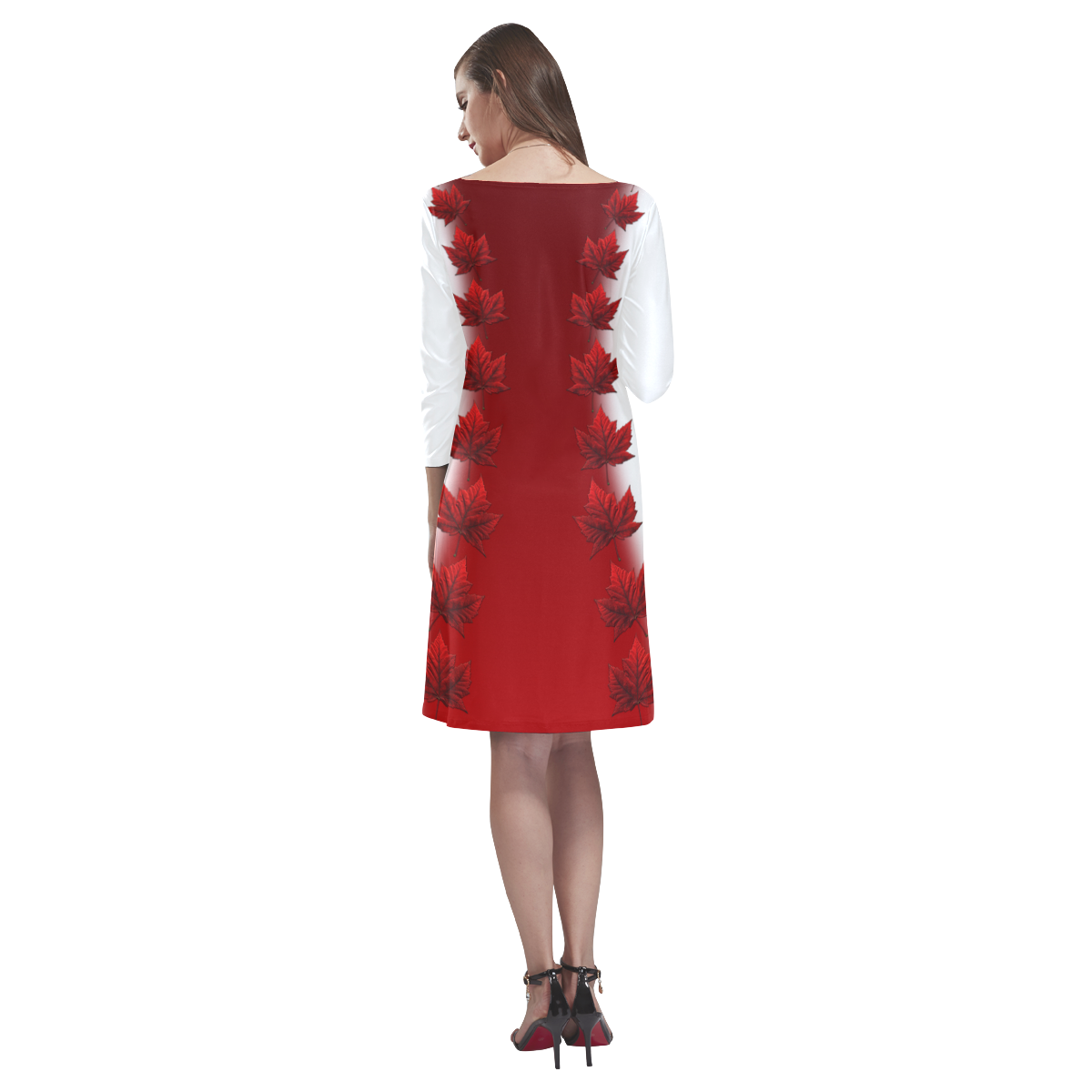 Canada Maple Leaf Dress Long Sleeve Dress Rhea Loose Round Neck Dress(Model D22)